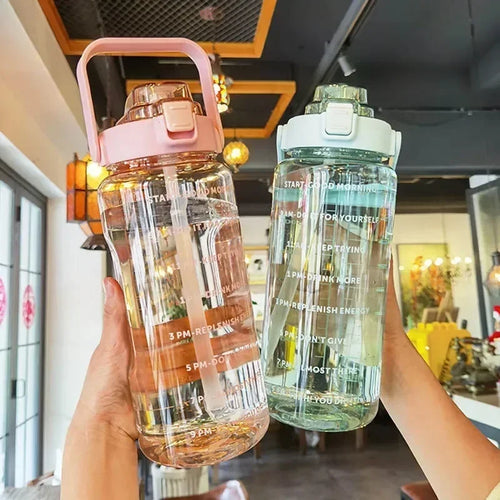 2L Motivational Water Bottle with Straw & Time Markers
