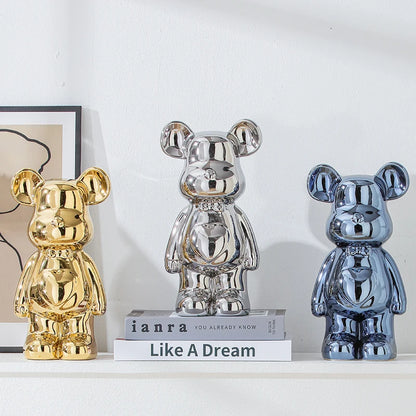 Nordic Ceramic Bear Brick Figurine 17/27cm – Aesthetic Teddy Bear Sculpture, Living Room Shelf Decor, Unique Home Gift
