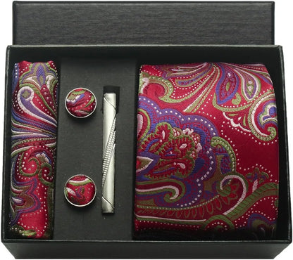 Silk Paisley Necktie Gift Set – Tie, Pocket Square, Cufflinks & Clip