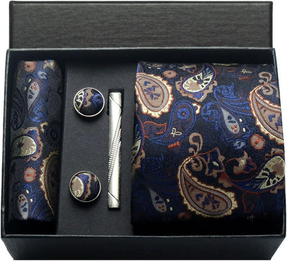 Silk Paisley Necktie Gift Set – Tie, Pocket Square, Cufflinks & Clip