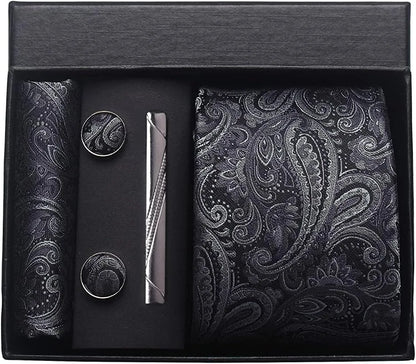 Silk Paisley Necktie Gift Set – Tie, Pocket Square, Cufflinks & Clip