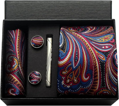 Silk Paisley Necktie Gift Set – Tie, Pocket Square, Cufflinks & Clip