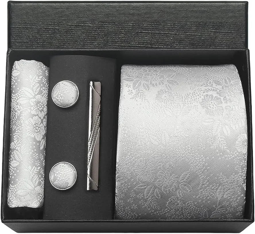Silk Paisley Necktie Gift Set – Tie, Pocket Square, Cufflinks & Clip