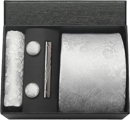 Silk Paisley Necktie Gift Set – Tie, Pocket Square, Cufflinks & Clip