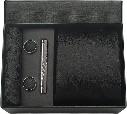 Silk Paisley Necktie Gift Set – Tie, Pocket Square, Cufflinks & Clip