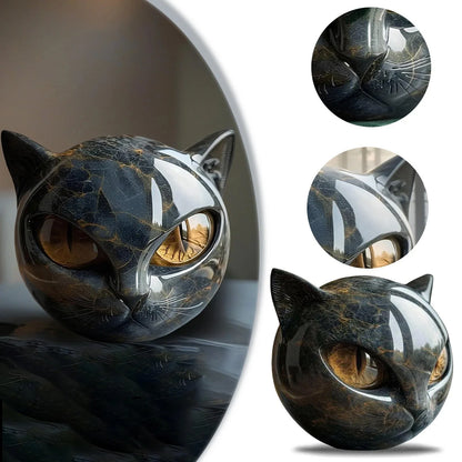 Black Cat Marble Resin Figurine 8x8cm – Mystical Healing Stone Ornament, Luxury Halloween Decor, Cat Lover Keepsake Gift