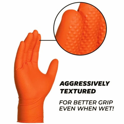Heavy Duty Orange Nitrile Gloves - 10, 30, 50 pack - Diamond Textured Grip for Mechanic, Industrial & Work Use