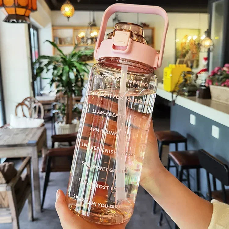 2L Motivational Water Bottle with Straw & Time Markers