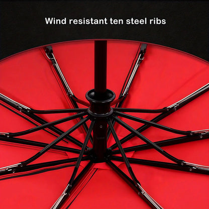 Double Layer Windproof Auto Open & Close Umbrella – 10-Rib Triple Fold