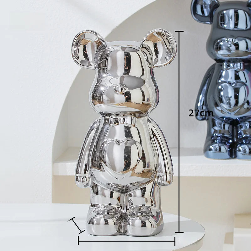 Nordic Ceramic Bear Brick Figurine 17/27cm – Aesthetic Teddy Bear Sculpture, Living Room Shelf Decor, Unique Home Gift