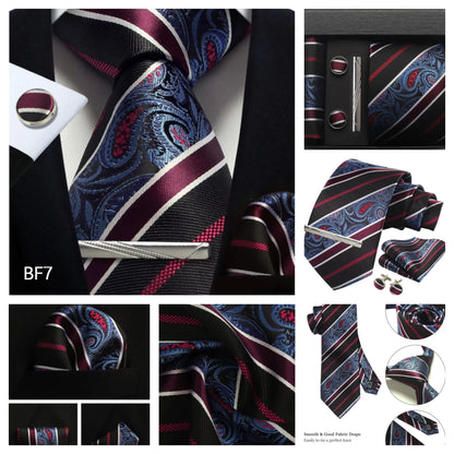 Silk Paisley Necktie Gift Set – Tie, Pocket Square, Cufflinks & Clip