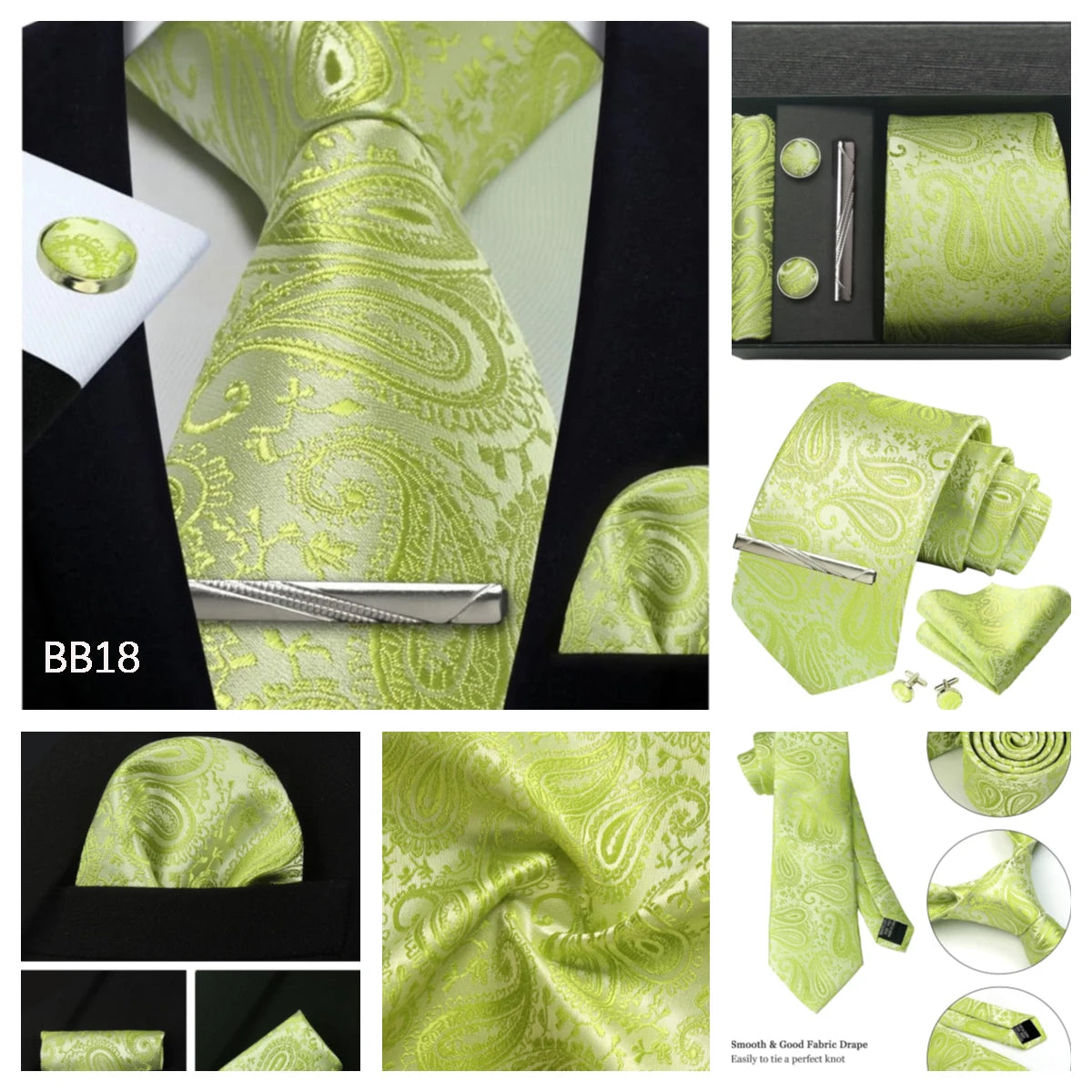Silk Paisley Necktie Gift Set – Tie, Pocket Square, Cufflinks & Clip