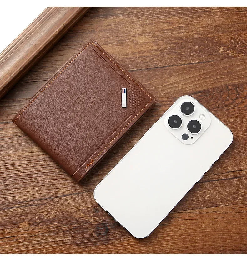 Men's Minimalist PU Leather Bifold Wallet 11.5x9cm – Slim Foldable Card Holder, Everyday Carry Essential, Unisex Gift