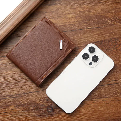 Men's Minimalist PU Leather Bifold Wallet 11.5x9cm – Slim Foldable Card Holder, Everyday Carry Essential, Unisex Gift