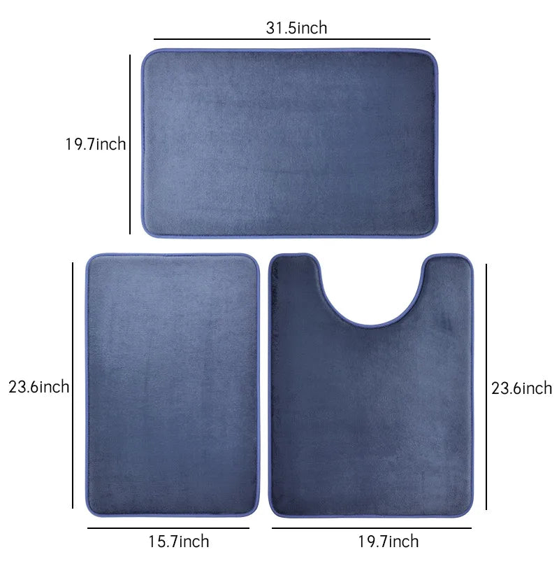 3-Piece Microfiber Bathroom Mat Set – Non-Slip, Absorbent Bath, Toilet & Shower Mats
