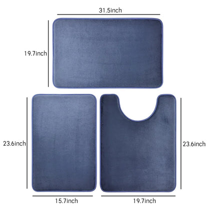 3-Piece Microfiber Bathroom Mat Set – Non-Slip, Absorbent Bath, Toilet & Shower Mats