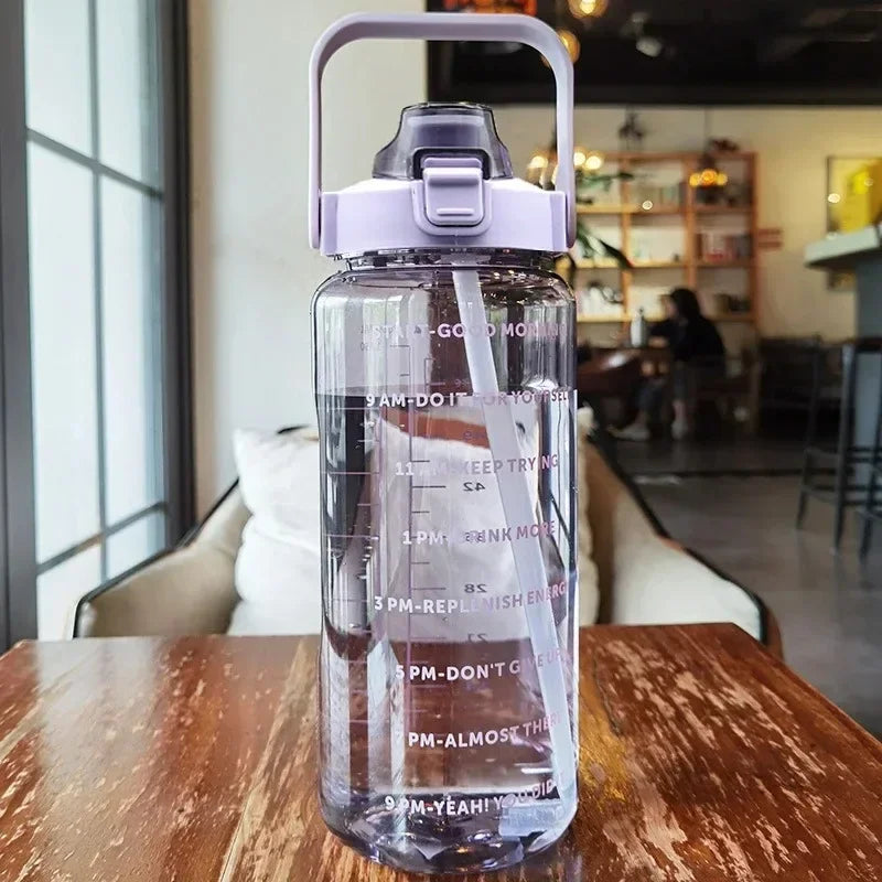 2L Motivational Water Bottle with Straw & Time Markers