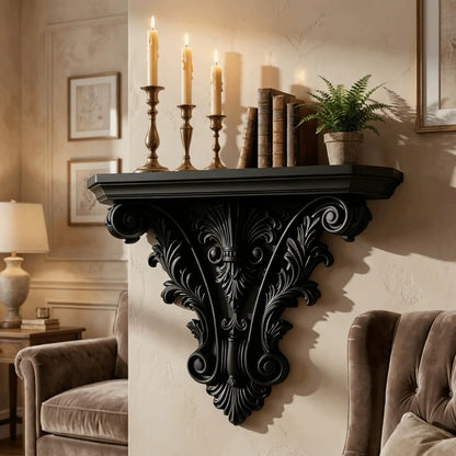 Gothic Carved Floating Wall Shelf – Retro Decorative Wall Mounted Display Shelf for Bedroom & Home Decor, 20×15.8cm