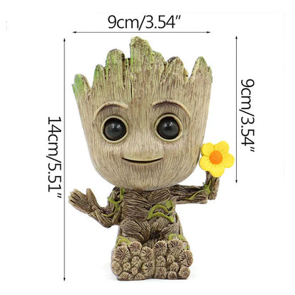 Groot Tree Man Miniature Figurine 5cm – Adorable Galaxy Guardian Desk Ornament, Succulent Planter, Pop Culture Home Decor Gift