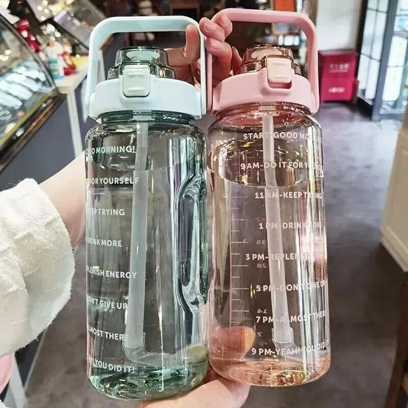 2L Motivational Water Bottle with Straw & Time Markers