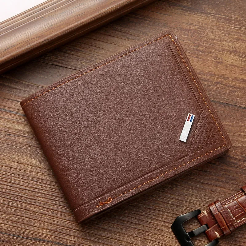 Men's Minimalist PU Leather Bifold Wallet 11.5x9cm – Slim Foldable Card Holder, Everyday Carry Essential, Unisex Gift