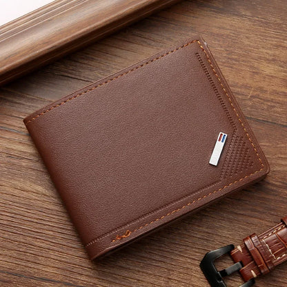 Men's Minimalist PU Leather Bifold Wallet 11.5x9cm – Slim Foldable Card Holder, Everyday Carry Essential, Unisex Gift