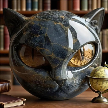 Black Cat Marble Resin Figurine 8x8cm – Mystical Healing Stone Ornament, Luxury Halloween Decor, Cat Lover Keepsake Gift