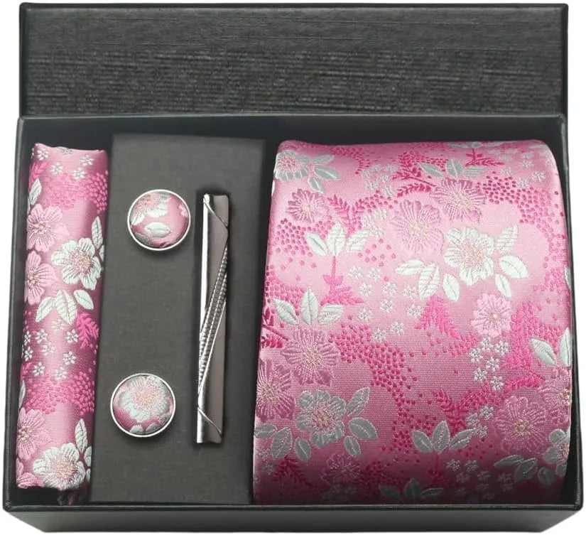 Silk Paisley Necktie Gift Set – Tie, Pocket Square, Cufflinks & Clip