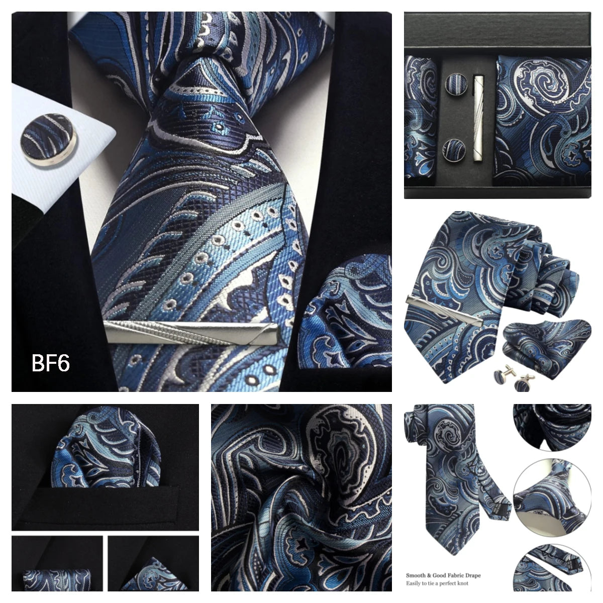 Silk Paisley Necktie Gift Set – Tie, Pocket Square, Cufflinks & Clip