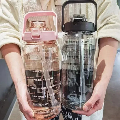2L Motivational Water Bottle with Straw & Time Markers
