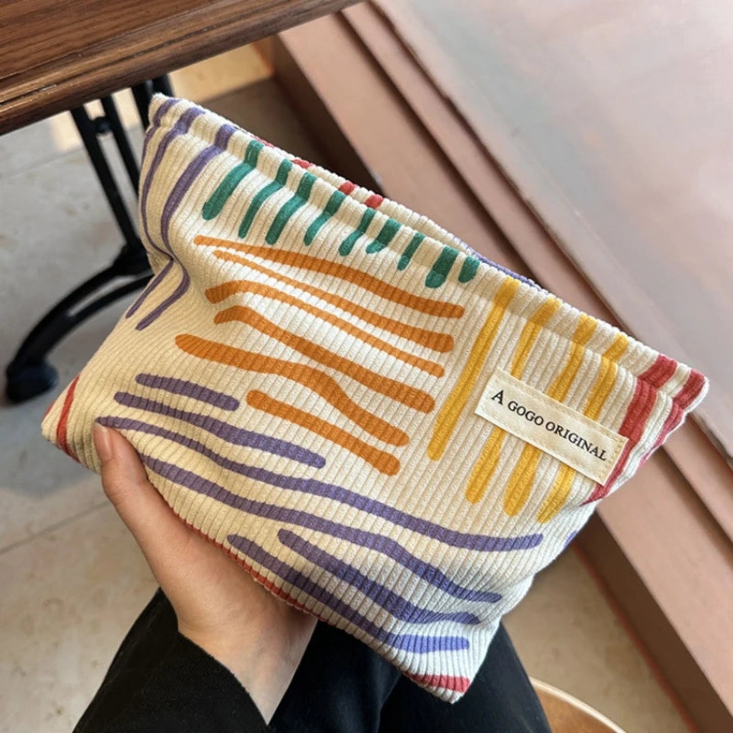 Corduroy Makeup Bag with Zipper