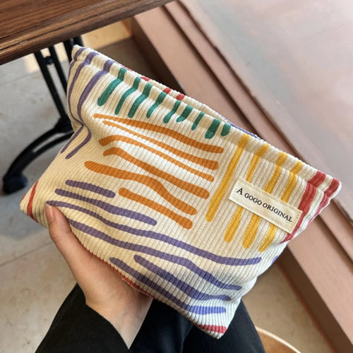 Corduroy Makeup Bag with Zipper