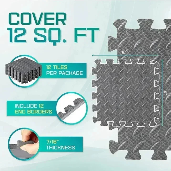 PVC Interlocking Gym Floor Tiles – 30x30cm, 10mm Thick Non-Slip Fitness Mat