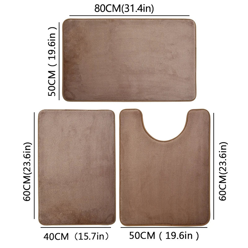 3-Piece Microfiber Bathroom Mat Set – Non-Slip, Absorbent Bath, Toilet & Shower Mats