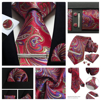 Silk Paisley Necktie Gift Set – Tie, Pocket Square, Cufflinks & Clip