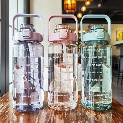 2L Motivational Water Bottle with Straw & Time Markers
