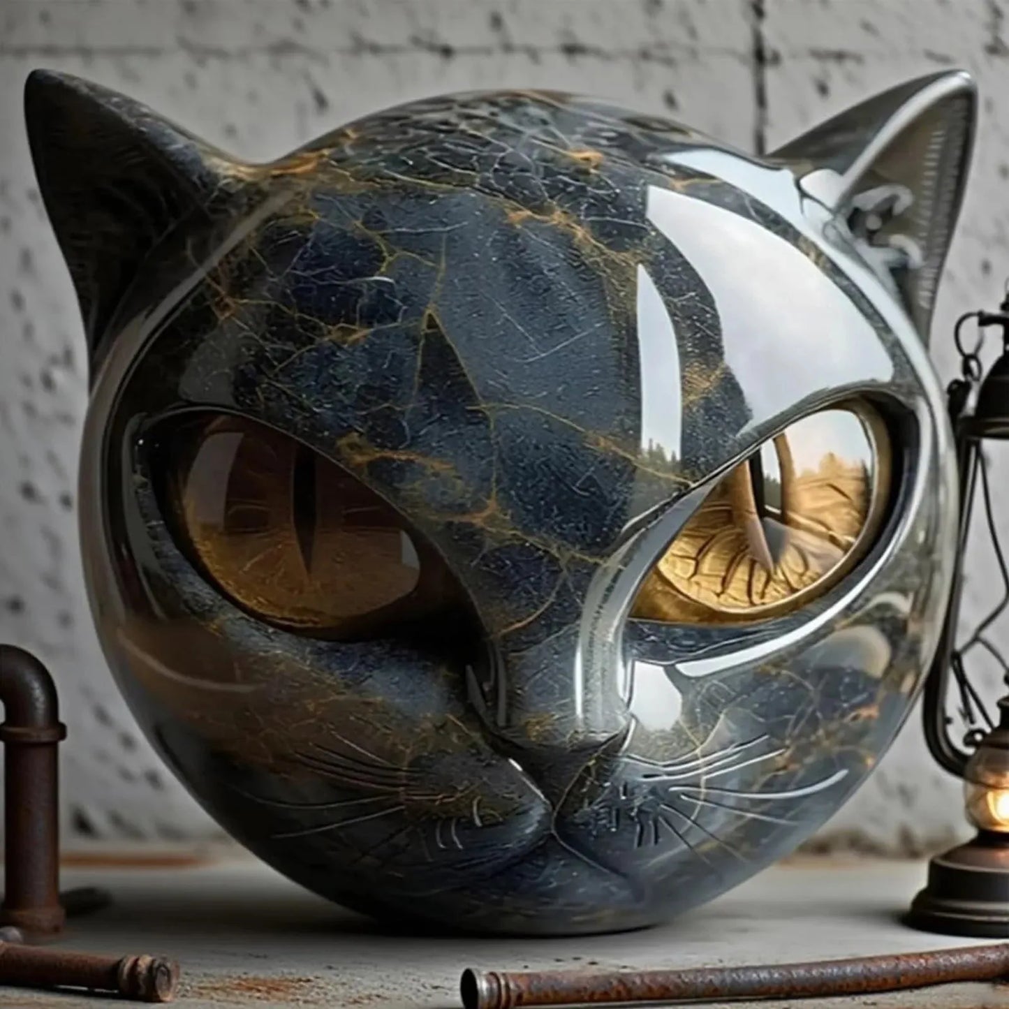 Black Cat Marble Resin Figurine 8x8cm – Mystical Healing Stone Ornament, Luxury Halloween Decor, Cat Lover Keepsake Gift