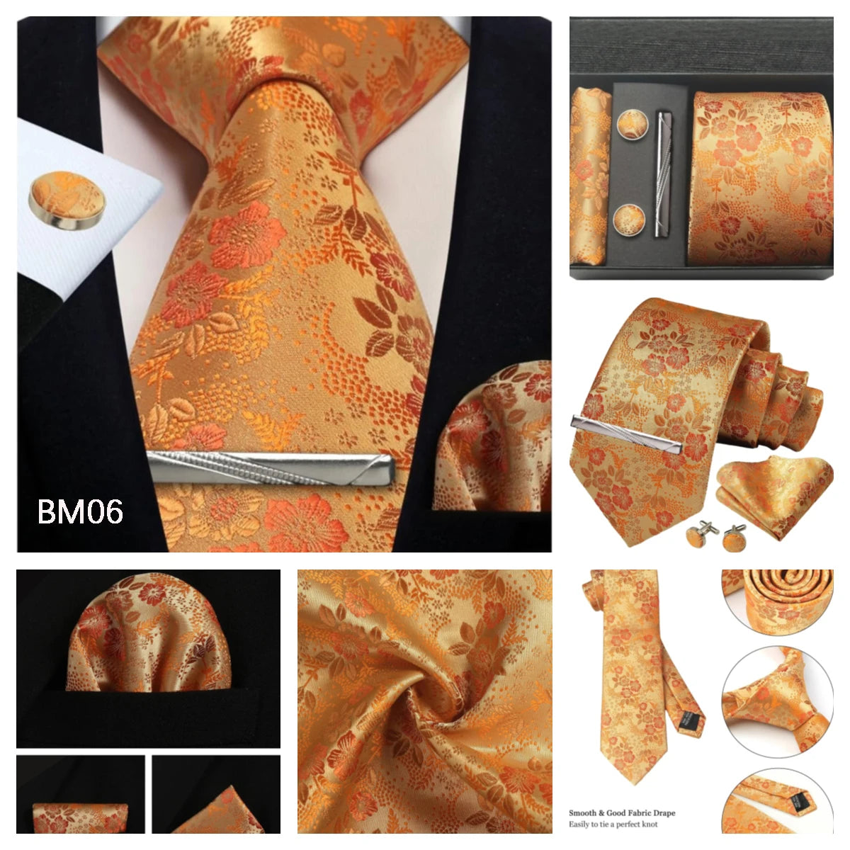Silk Paisley Necktie Gift Set – Tie, Pocket Square, Cufflinks & Clip