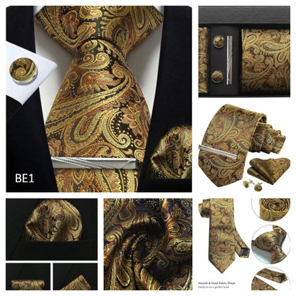 Silk Paisley Necktie Gift Set – Tie, Pocket Square, Cufflinks & Clip