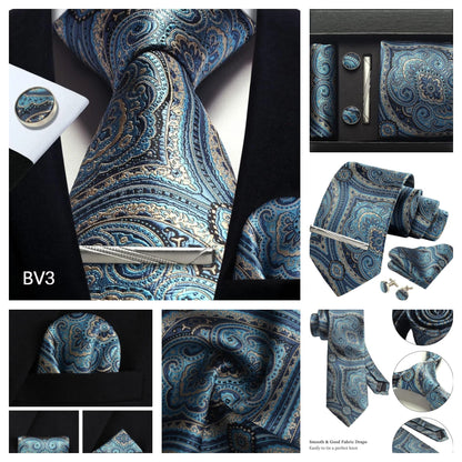 Silk Paisley Necktie Gift Set – Tie, Pocket Square, Cufflinks & Clip