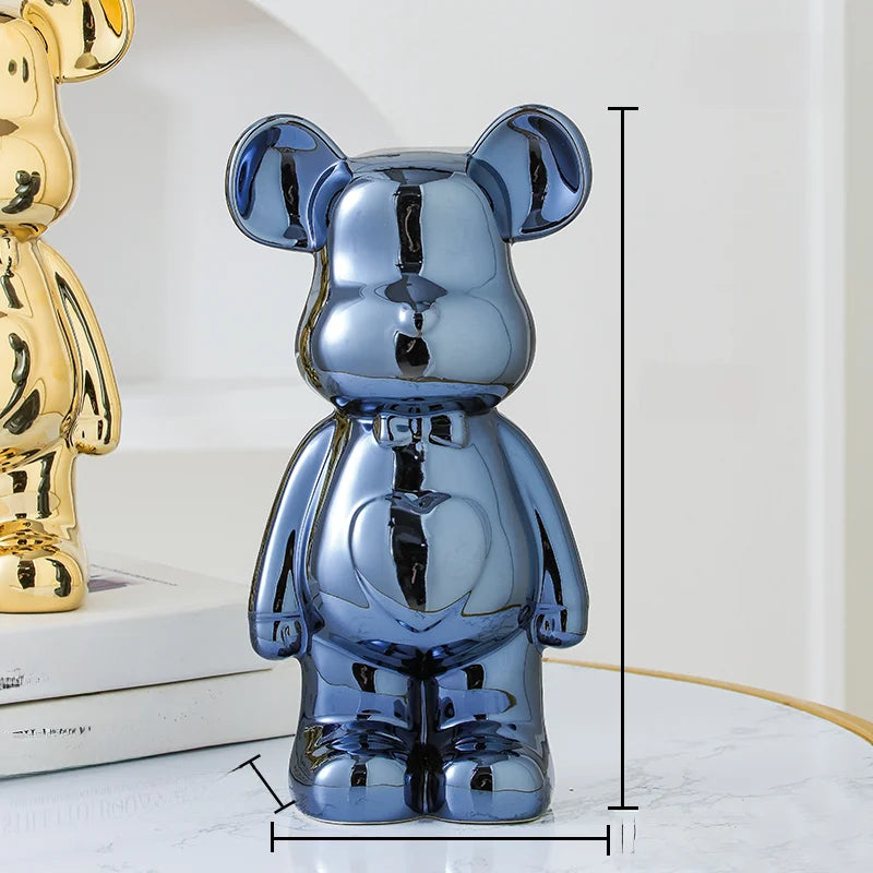 Nordic Ceramic Bear Brick Figurine 17/27cm – Aesthetic Teddy Bear Sculpture, Living Room Shelf Decor, Unique Home Gift