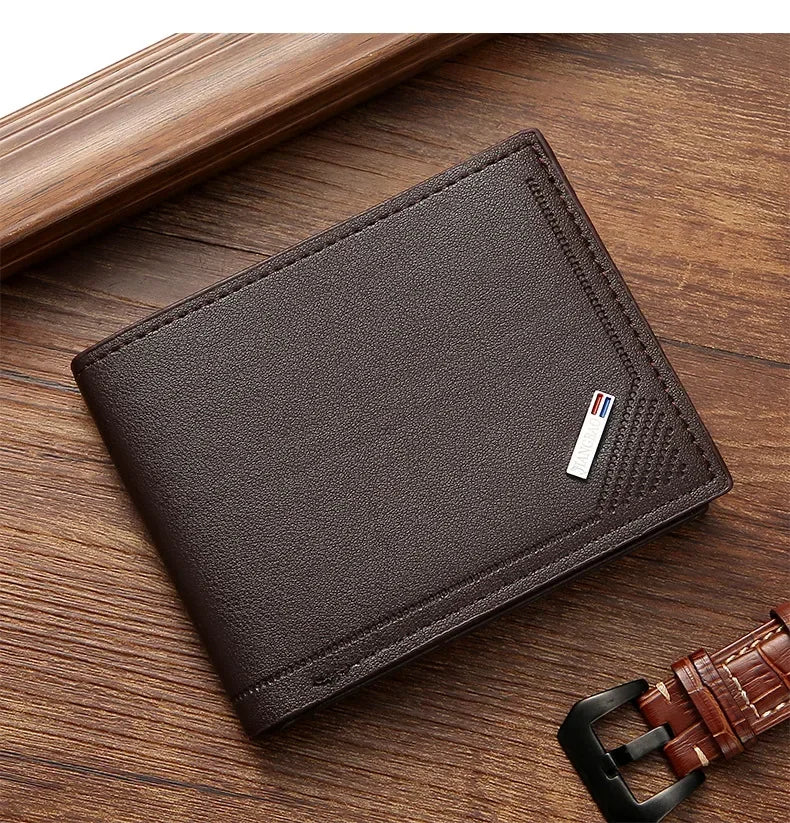 Men's Minimalist PU Leather Bifold Wallet 11.5x9cm – Slim Foldable Card Holder, Everyday Carry Essential, Unisex Gift