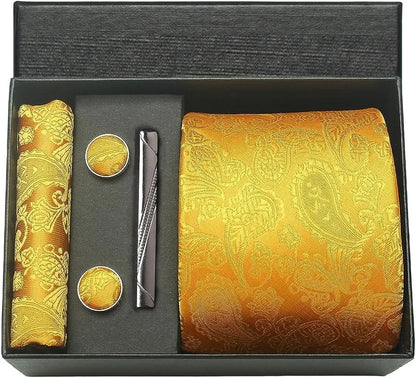 Silk Paisley Necktie Gift Set – Tie, Pocket Square, Cufflinks & Clip