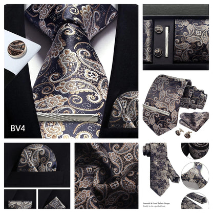 Silk Paisley Necktie Gift Set – Tie, Pocket Square, Cufflinks & Clip