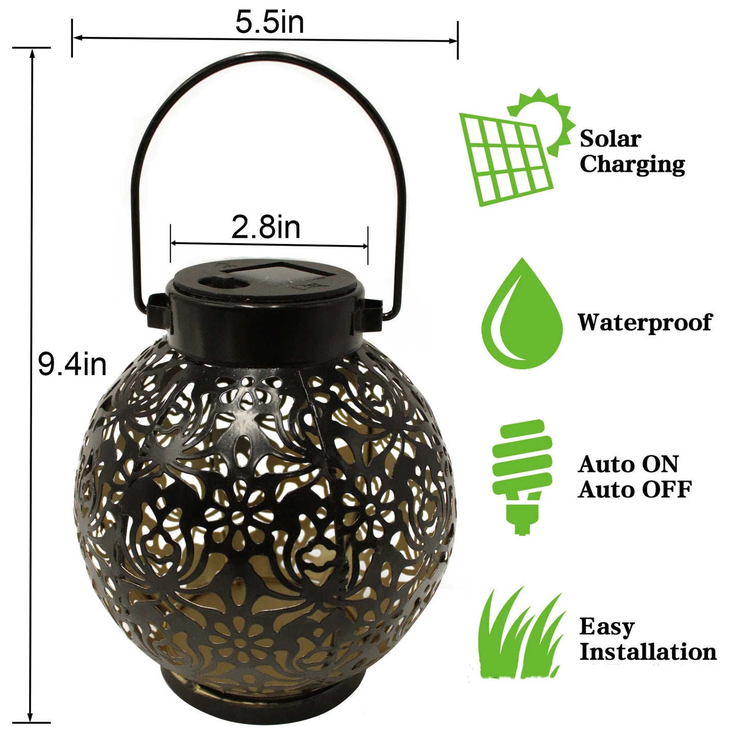 Solar Iron Art Garden Hanging Light, Waterproof LED