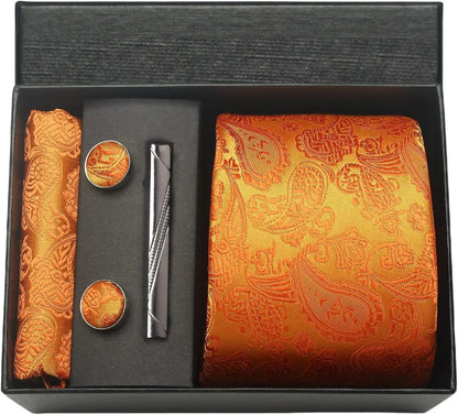 Silk Paisley Necktie Gift Set – Tie, Pocket Square, Cufflinks & Clip