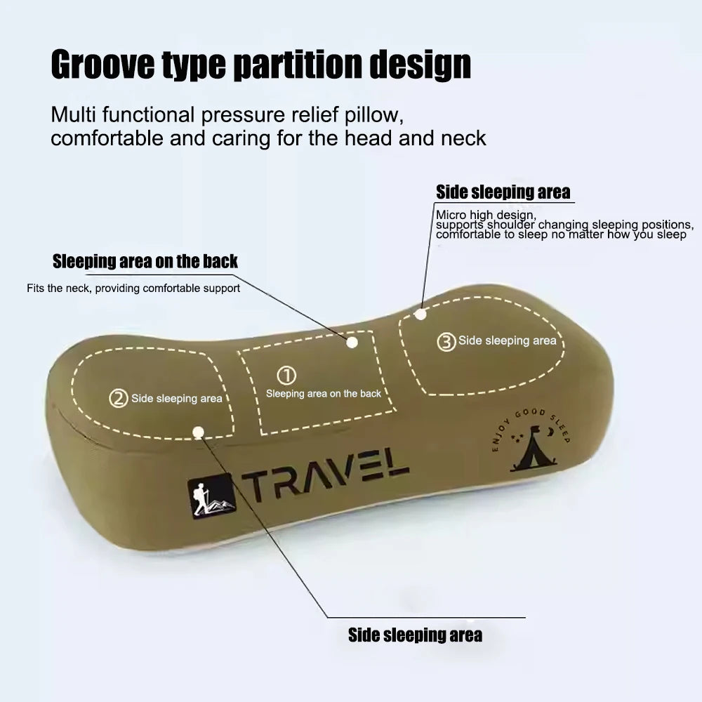 Memory Foam Travel & Camping Pillow – Portable Cervical Neck Support, 43x25x12cm