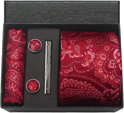 Silk Paisley Necktie Gift Set – Tie, Pocket Square, Cufflinks & Clip