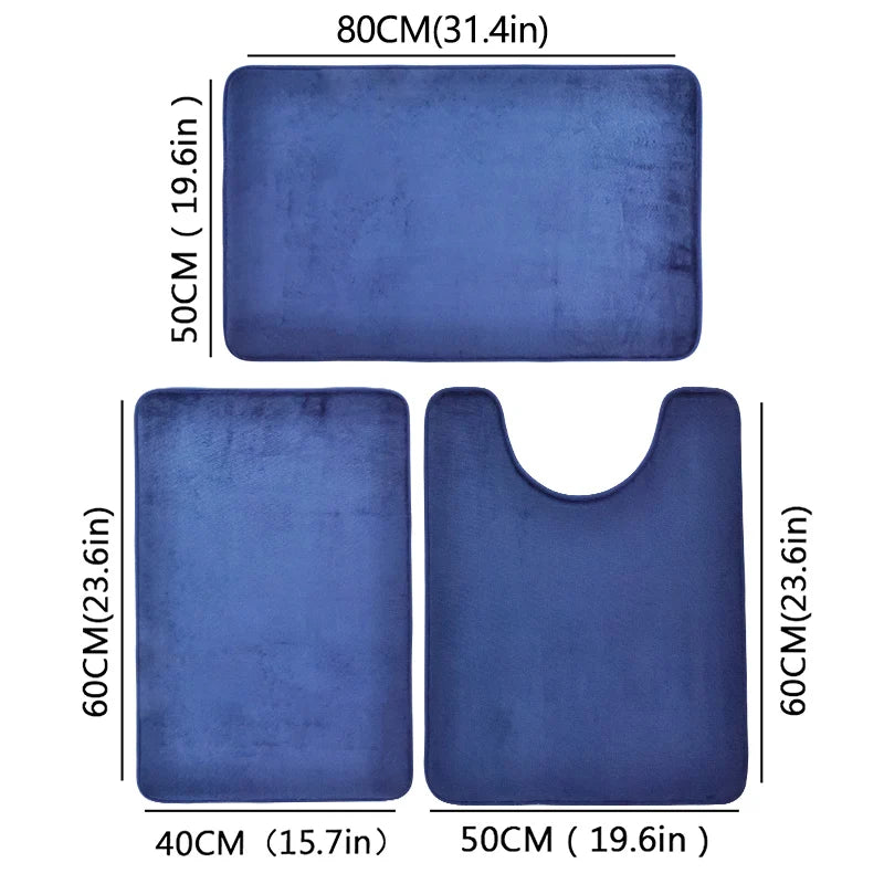 3-Piece Microfiber Bathroom Mat Set – Non-Slip, Absorbent Bath, Toilet & Shower Mats
