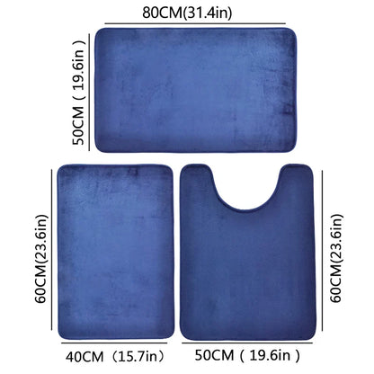 3-Piece Microfiber Bathroom Mat Set – Non-Slip, Absorbent Bath, Toilet & Shower Mats